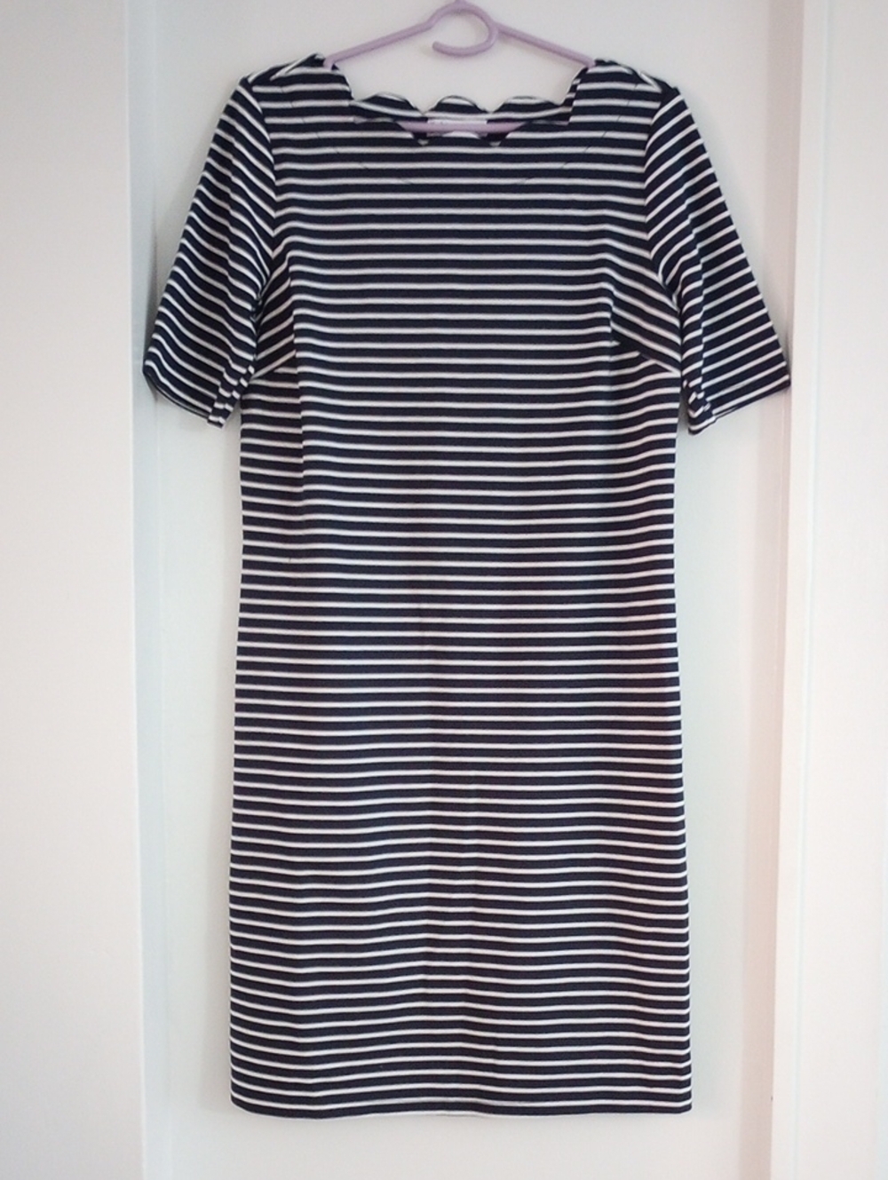 croft & barrow Navy White Striped Scallop Dress Formal Business Office Size XS